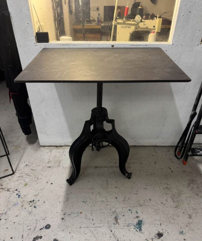 Antique vintage height industrial metal base wooden table