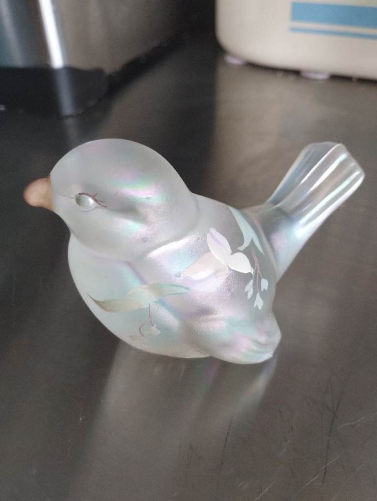 Rare Fenton hand painted and signed Iridescent Glass Bird Figurine made for USA market