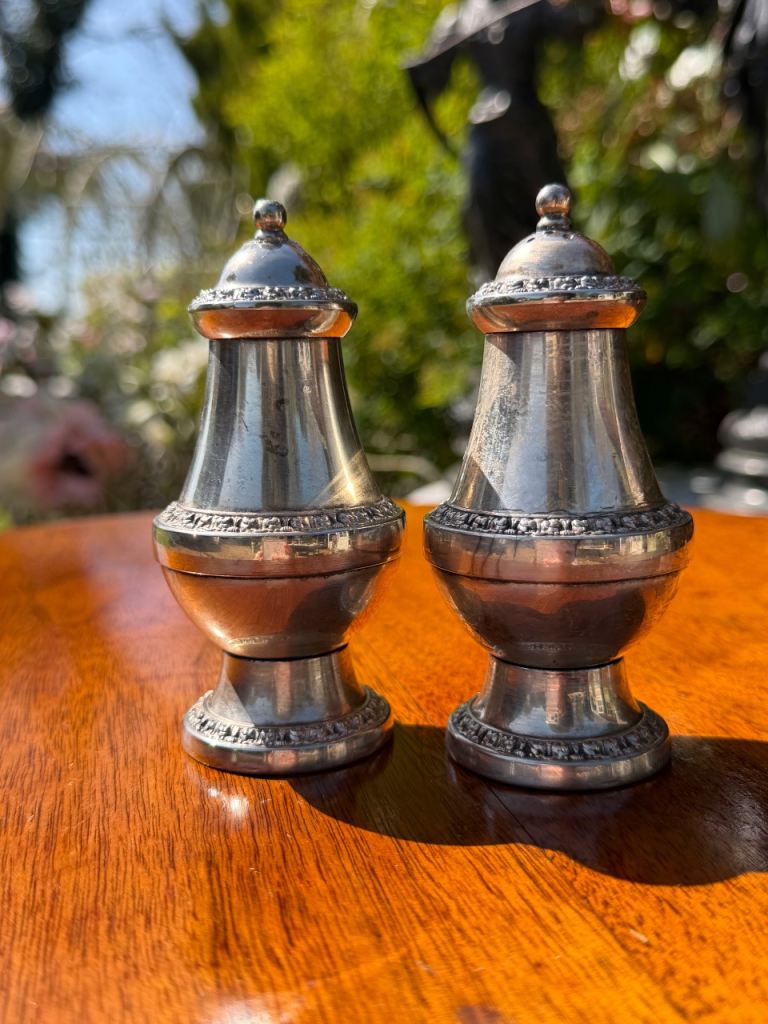 Vintage Set of Ianthe Silver-plated Salt and Pepper Shakers Made In England 
