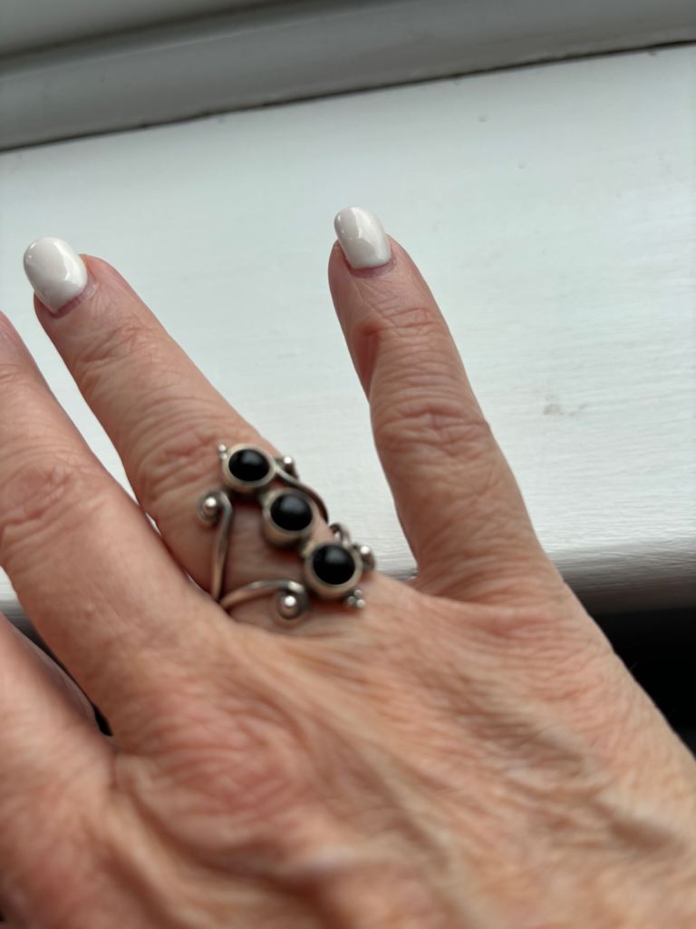 Silver plated ring with black onyx stones
