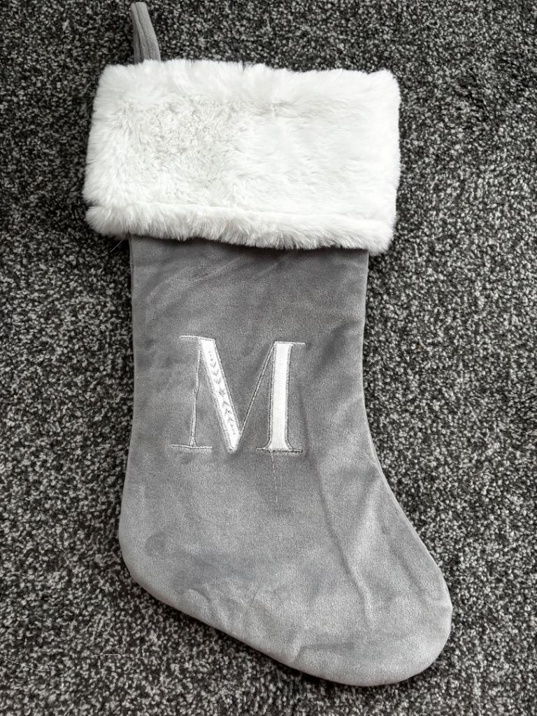 M initial grey stocking 