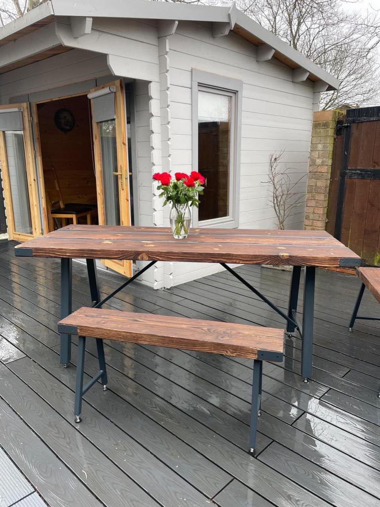 Wooden dining table mad 4 benches 