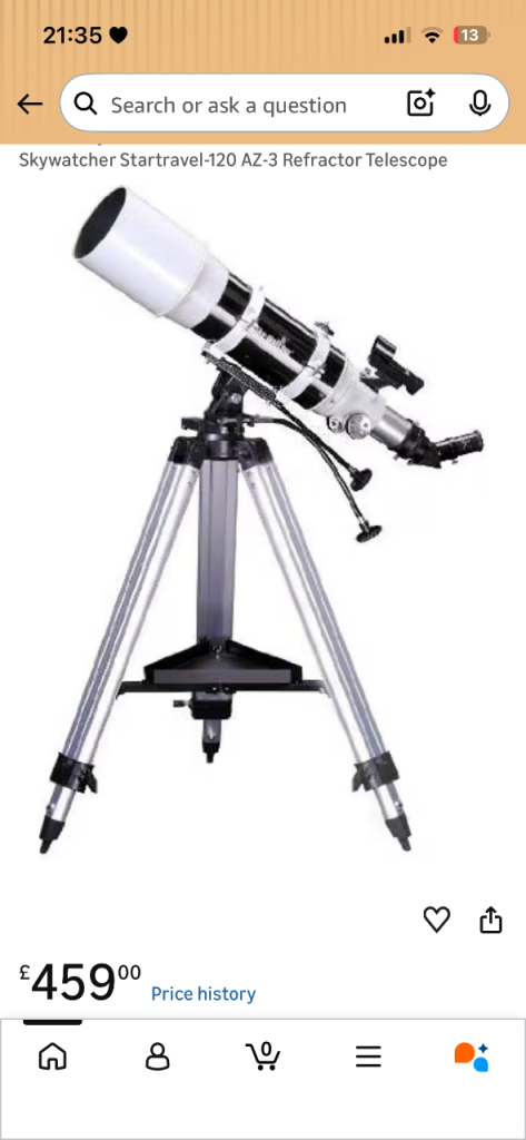Skywatcher Startravel-120 AZ-3 Refractor Telescope with tripod and instructions 