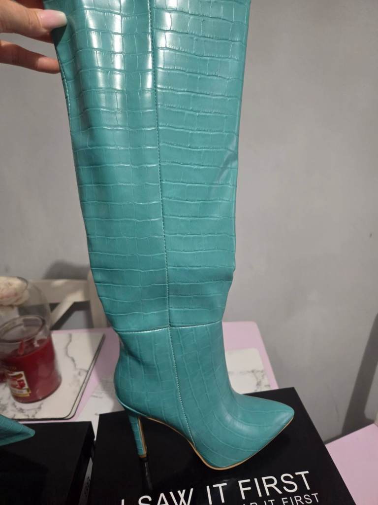 I Saw It First Teal Croc Knee High Boots – New