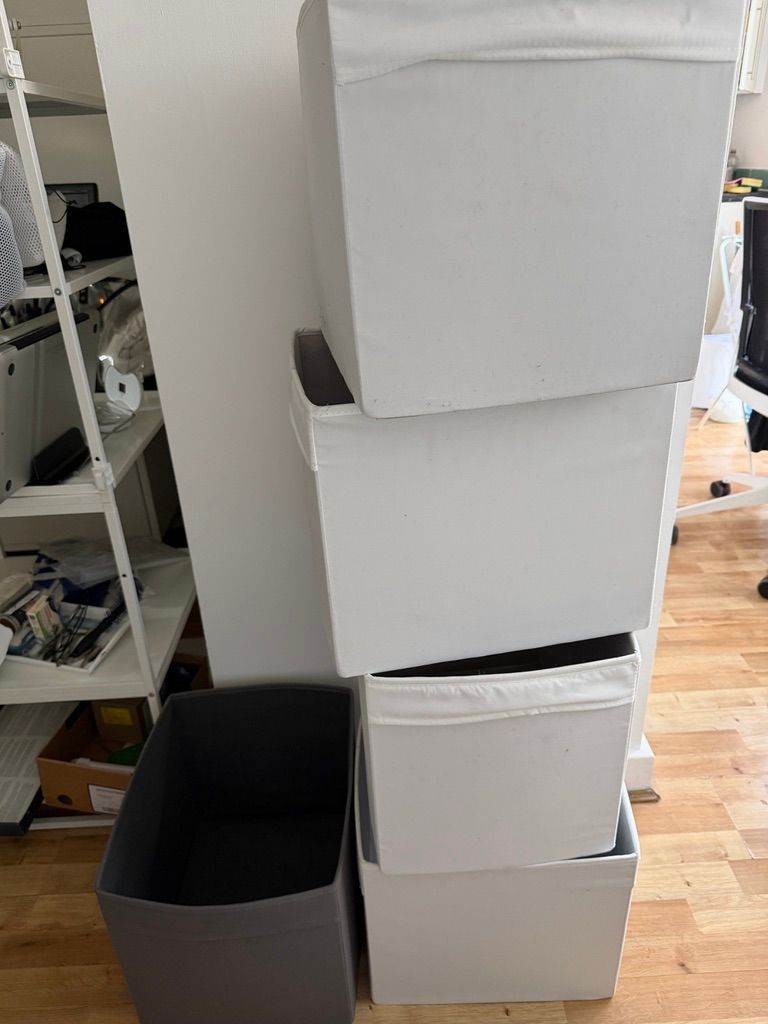 Set of 5 Fabric Storage Cubes Ikea DRONA Box, 33x38x33 cm -white and grey