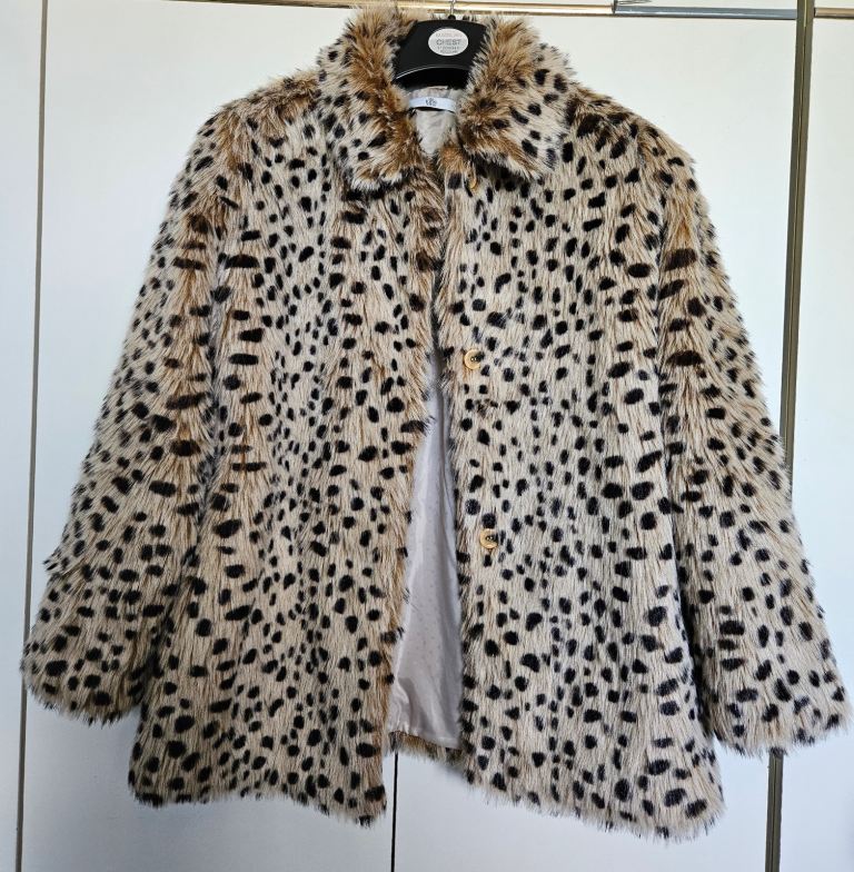 M&S Kids Brown Mix Leopard Print Faux Fur Coat