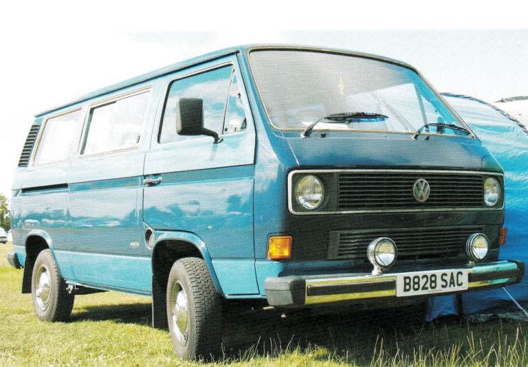 25 Framed original featuring T3 VW/Volkswagen Camper with Chrome & Two Tone Paint Reg B828SAC