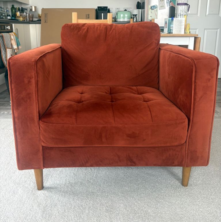 Next Houghton Slim Armchair in Soft Velvet Rust Brown