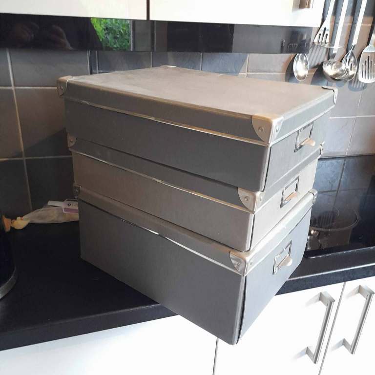 3 Grey Cardboard Storage Boxes