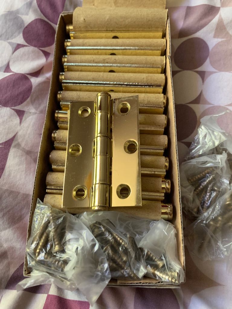 Brass Hinges +screws. Ten pairs