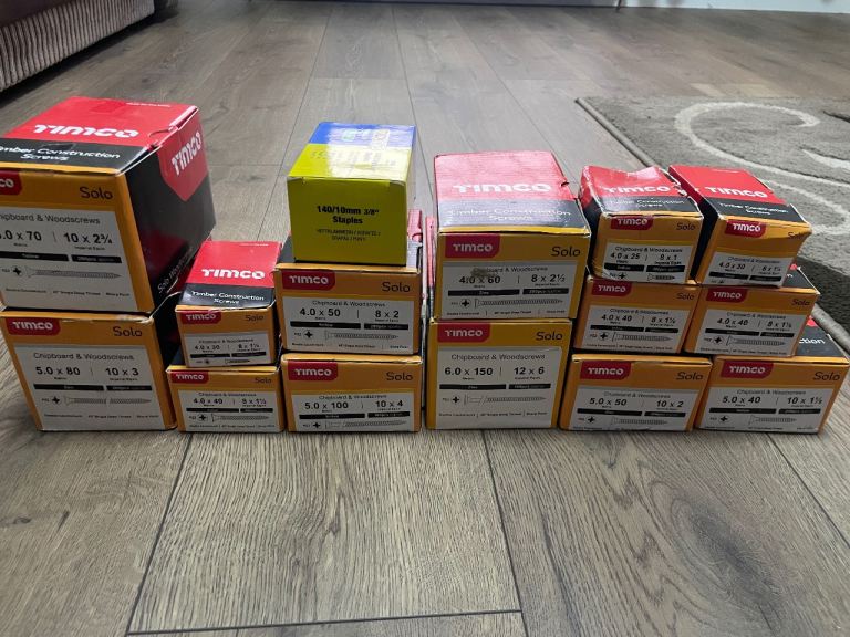 Mixture of screws ect all sizes on boxes