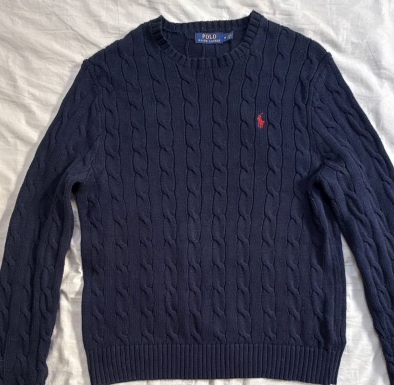 Polo Ralph Lauren Men's Cable Knit Jumper - Navy Blue, Size M