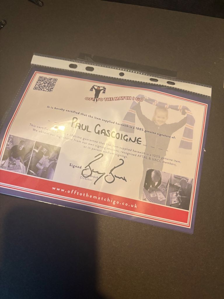 Signed Paul Gascoigne shirt with COA 
