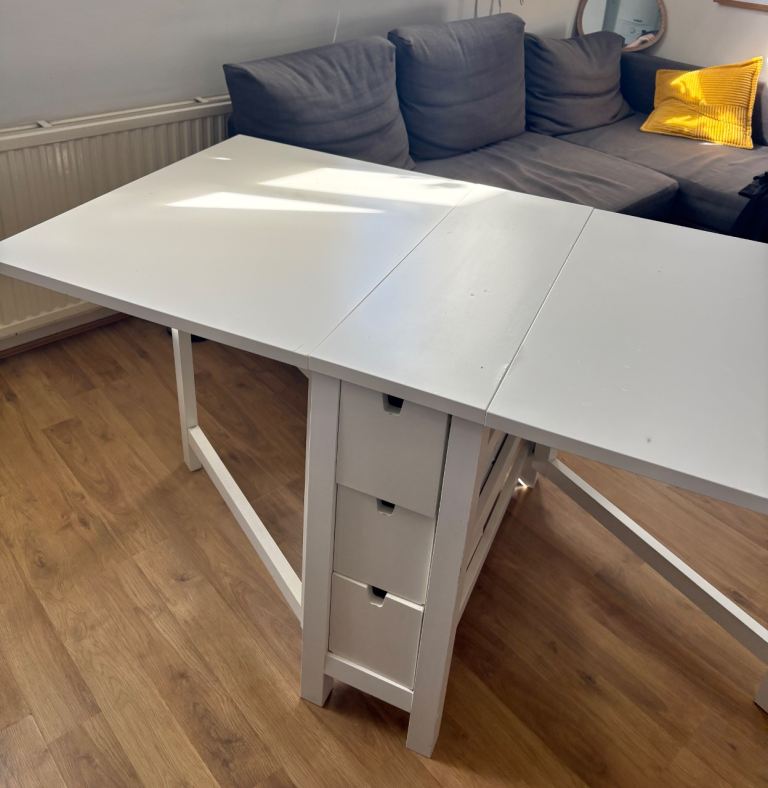 IKEA NORDEN Gateleg Folding Table White  Extendable with Storage Drawers