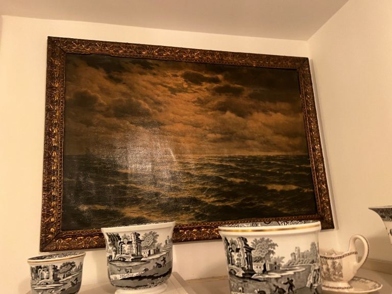 Very Large Painted Over Antique Print