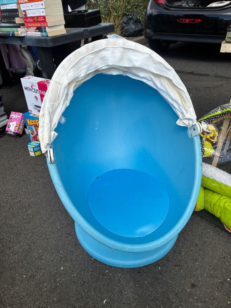 Baby Bouncer Chair – Blue Plastic with Sunshade, Good Condition