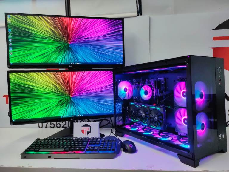 Gaming Computer PC Setup with Dual Monitors 