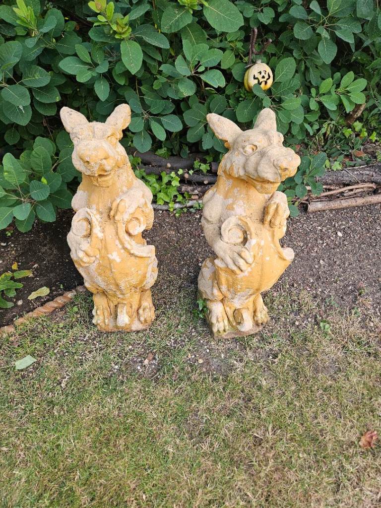 Pair of Vintage Stone Gargoyle Garden Ornaments