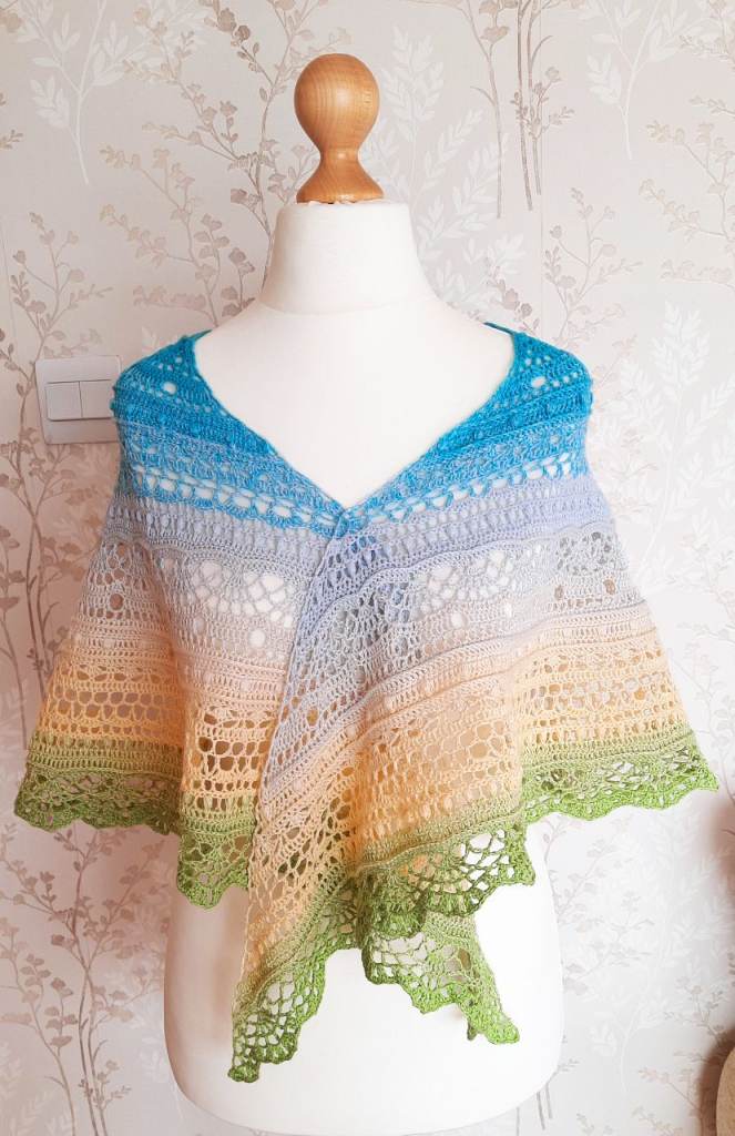 Stunning Half Circle Knitted  Shawl. Gradient Colour Change. Crochet Wrap, Boho Scarf Alternative