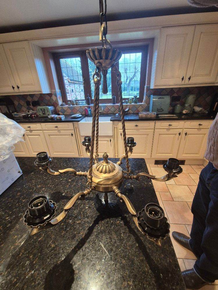 Antique  brass ceiling light fitting complete with all fittings perfect condition