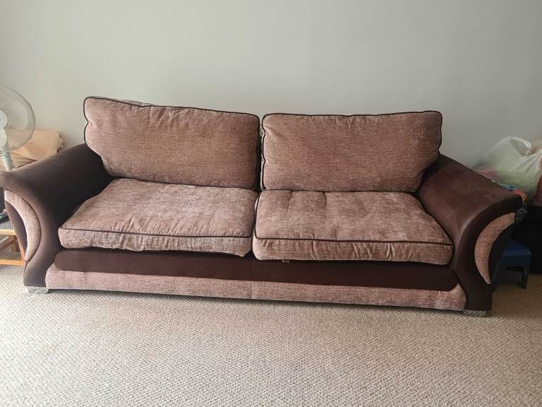 4-Seater Sofa – Brown Leather & Light Brown Velvet - £110 or your nearest offer