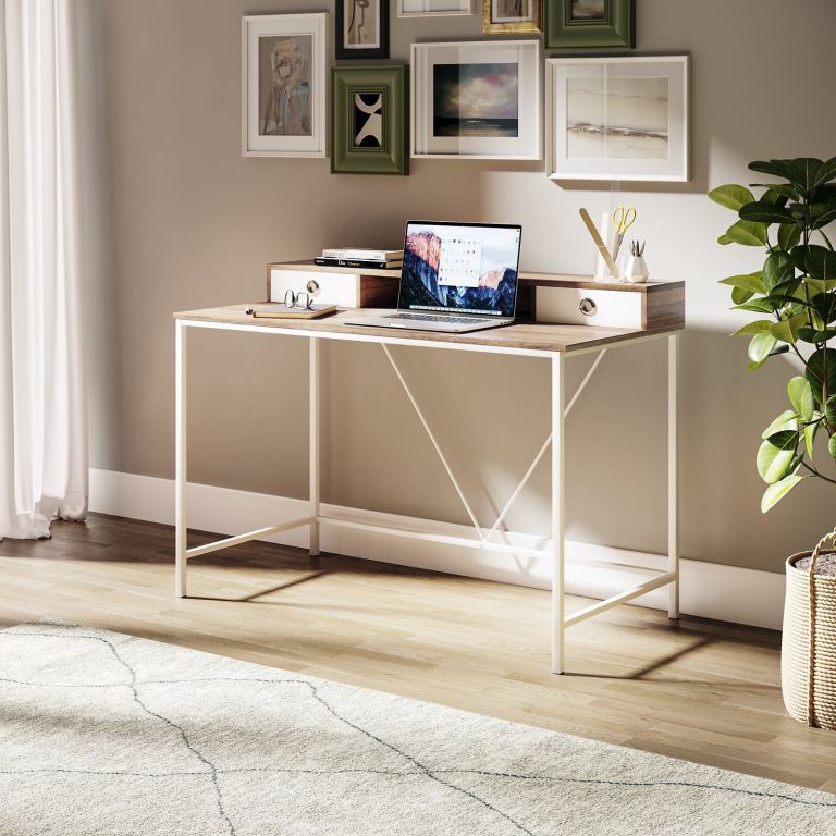 Brand new boxed Office Desk, Large Wooden Oak Effect Top Computer Table, 2 Drawer Study Table