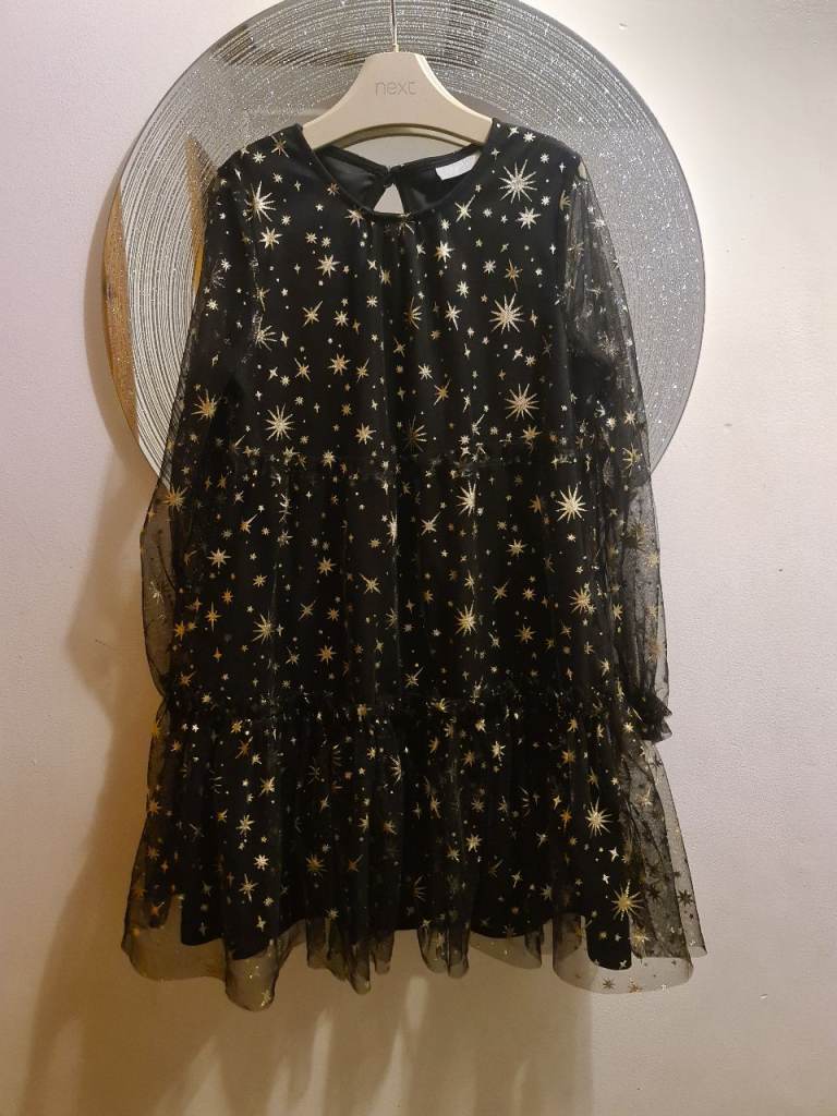 Girls Black Dress with Gold Stars
