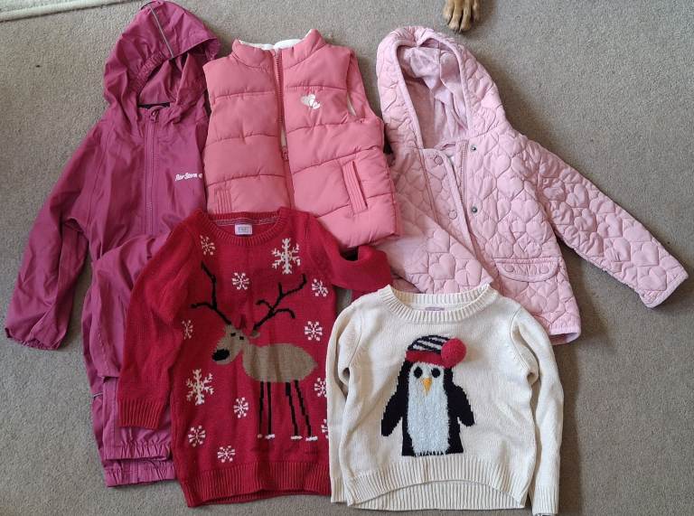 Girls Winter Coat, Vest, and Jumpers Bundle – Good Condition