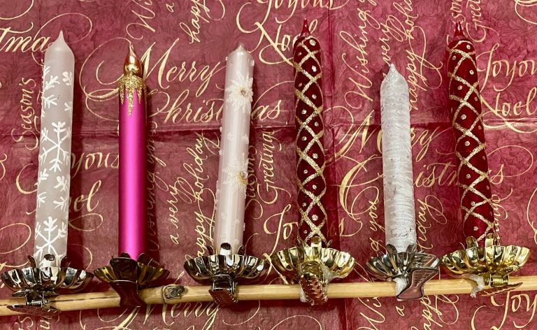  6 Rare Vintage Glass Candles Christmas Tree Baubles Decorations 