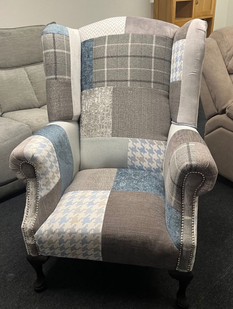 Patchwork Armchair – Multicoloured Wingback, Good Condition