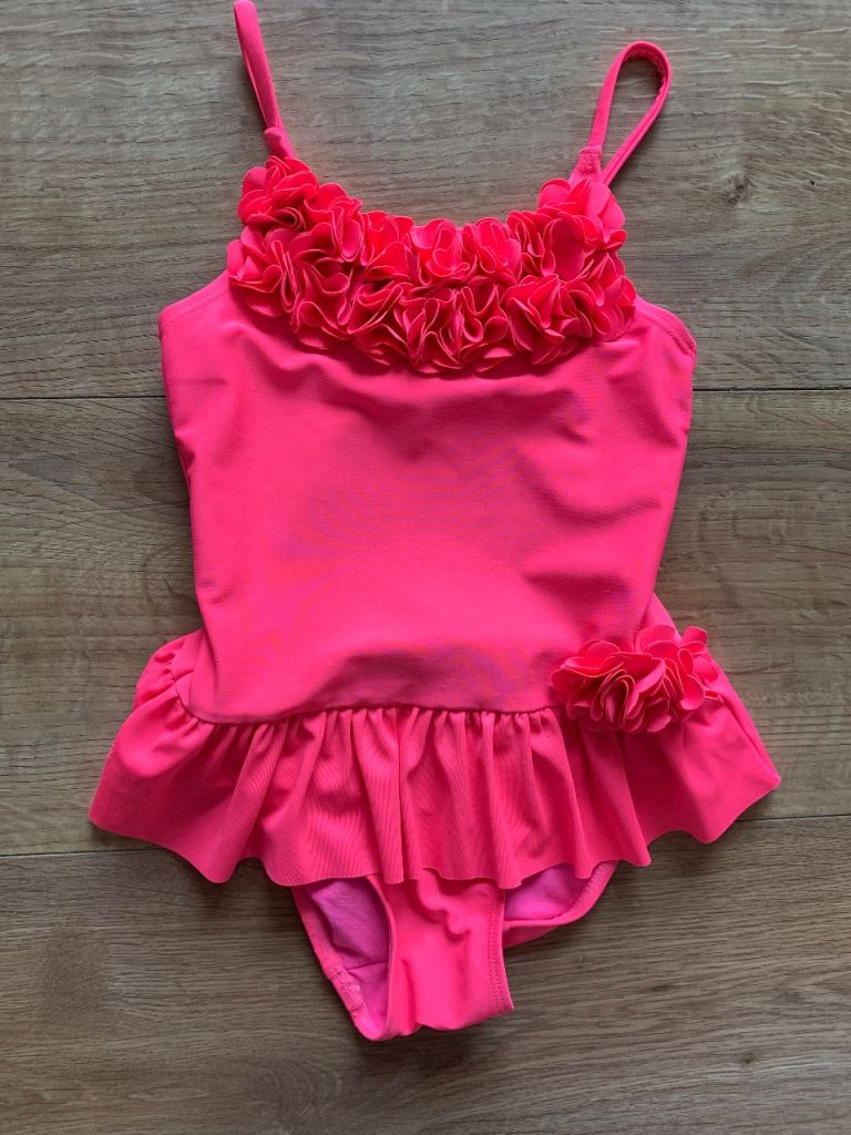 Girls bright pink frill swimsuit 4-5 years old