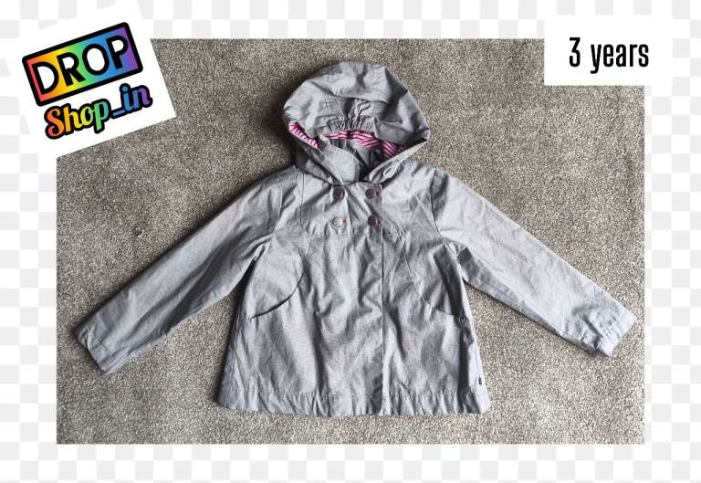 Obaïbi Girls Grey Lightweight Hooded Light Coat Jacket Mac  Size 3 Years 98cm