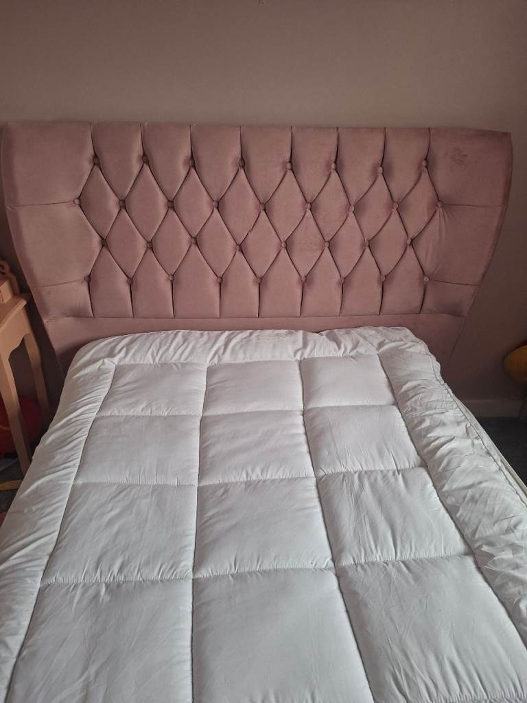 Small double blush pink bed and mattress 