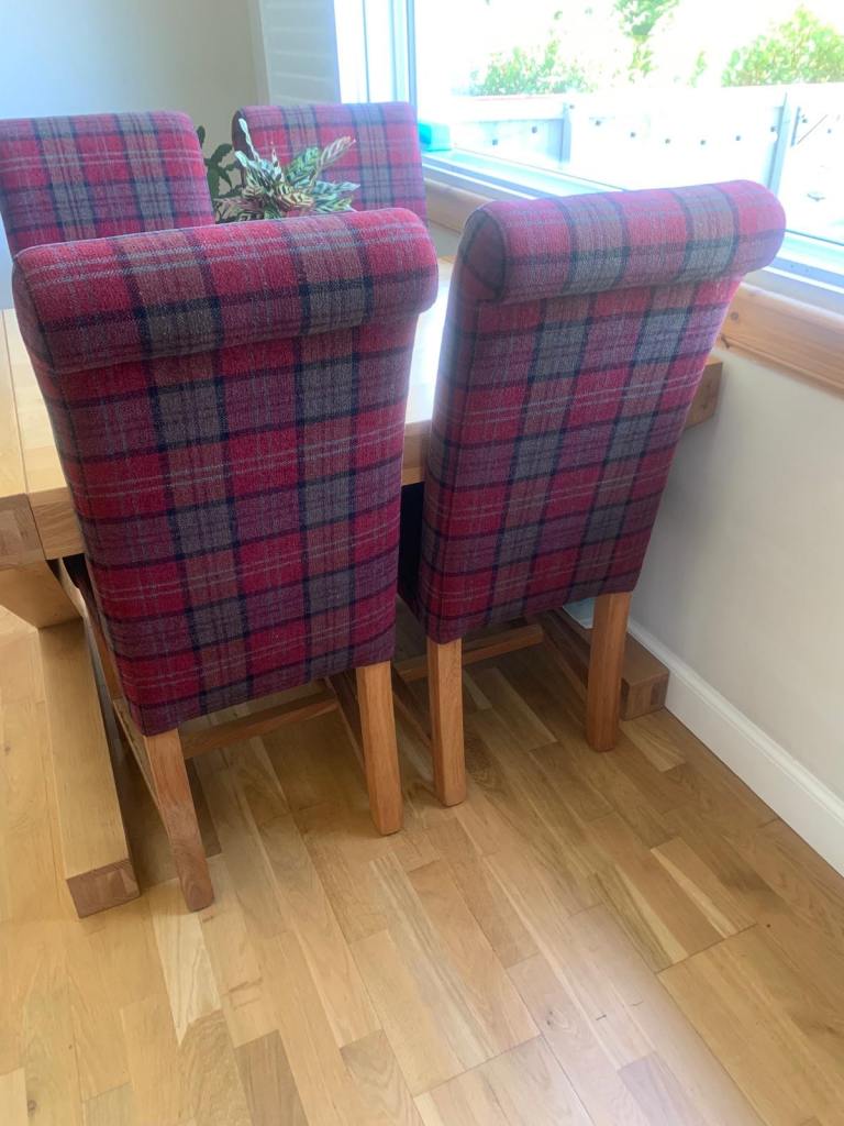 Four Red Tartan Dining Chairs –Excellent  Condition