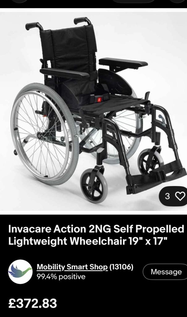 Invacare Action 2NG self propelled wheelchair. 