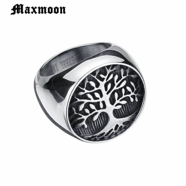 Maxmoon Titanium Stainless Steel Tree of Life Ring for Men – Sizes 7–13