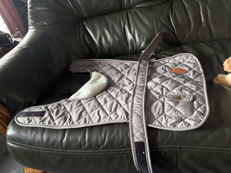 Fur lined grey dog coat