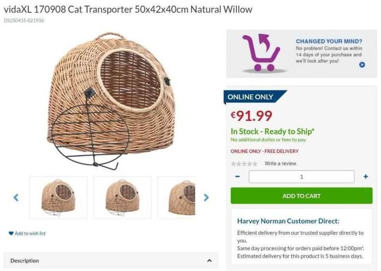 vidaXL 170908 Cat Transporter 50x42x40cm Natural Willow