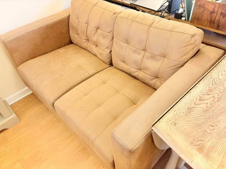 2 Seater Sofa – Brown Fabric / Faux Suede - Free Collection