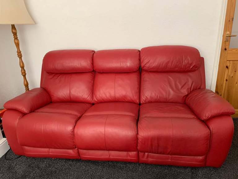 Red Leather Recliner Sofa - Good Condition