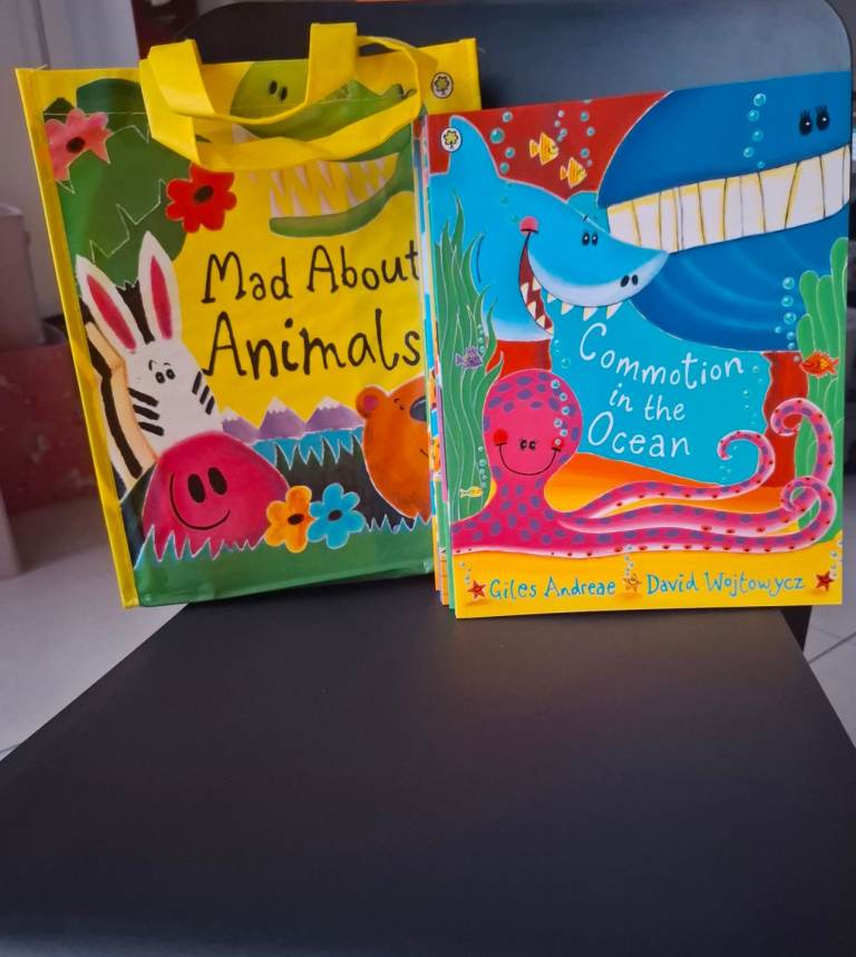 10 Children books & bag