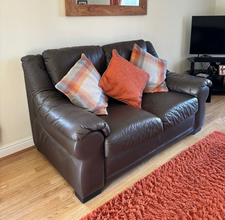 2x brown leather sofas