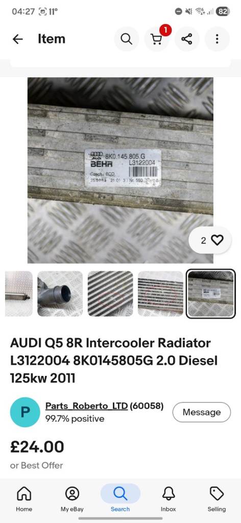 Audi Q5 R8 etc intercooler 