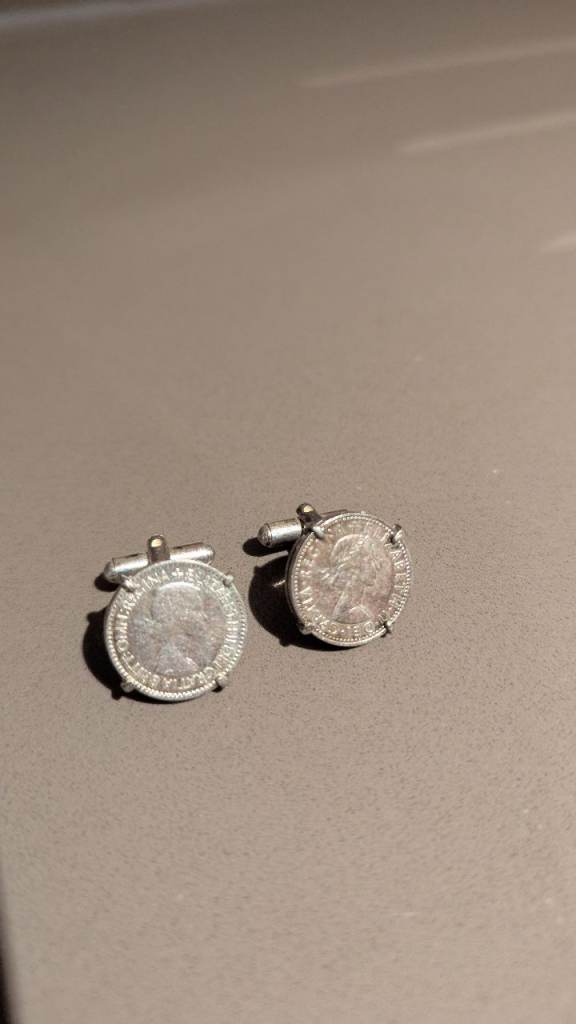 Vintage pair of cufflinks (2 x Elizabeth II sixpence coins on each one) - highly collectible