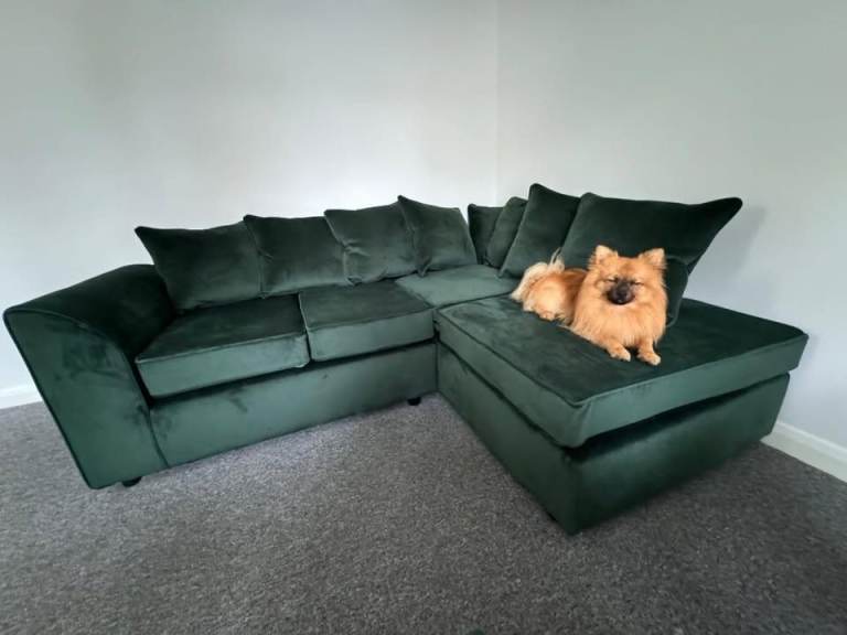 Premium Green Velvet L-Shaped Sectional Sofa – – Luxury You Can Feel Comfort 01