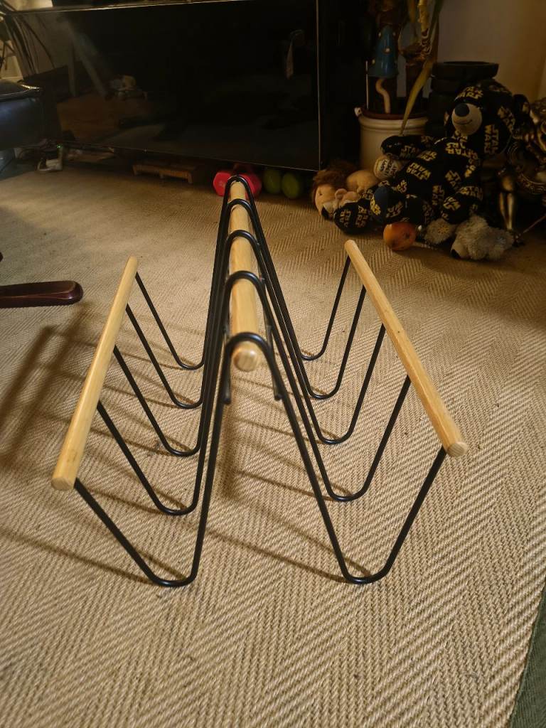 Mid-Century Style Magazine Rack + Bonus Industrial Wire Rack
