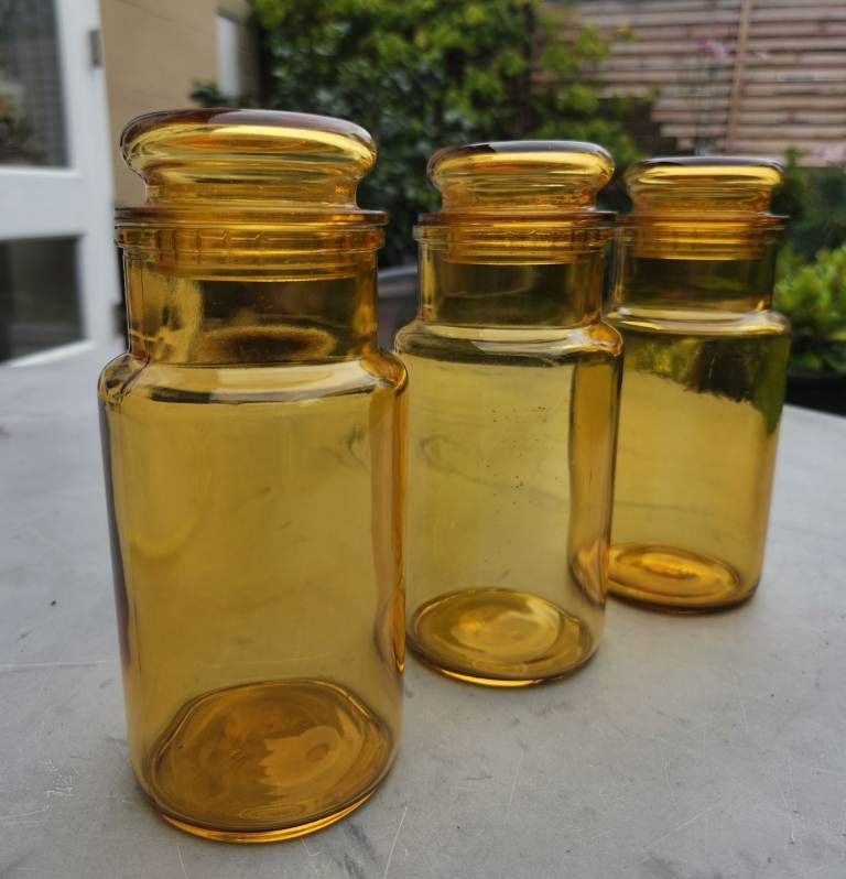 Amber glass apothecary jars