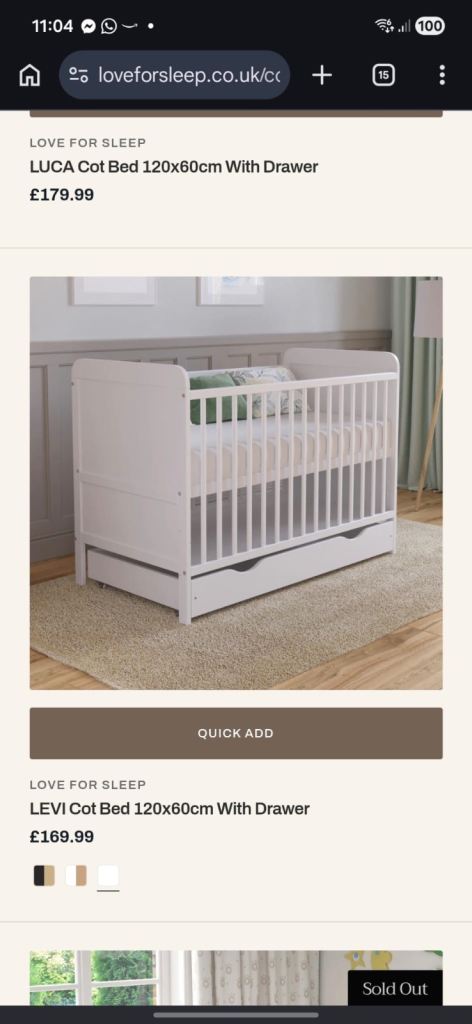 Cot  bed with drawers 