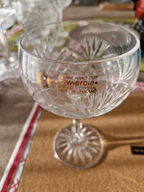 Lead crystal wine glasses x 9. As new