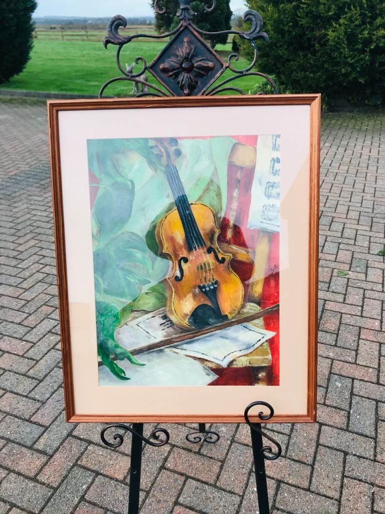 FRAMED OIL PAINTING OF A VIOLIN